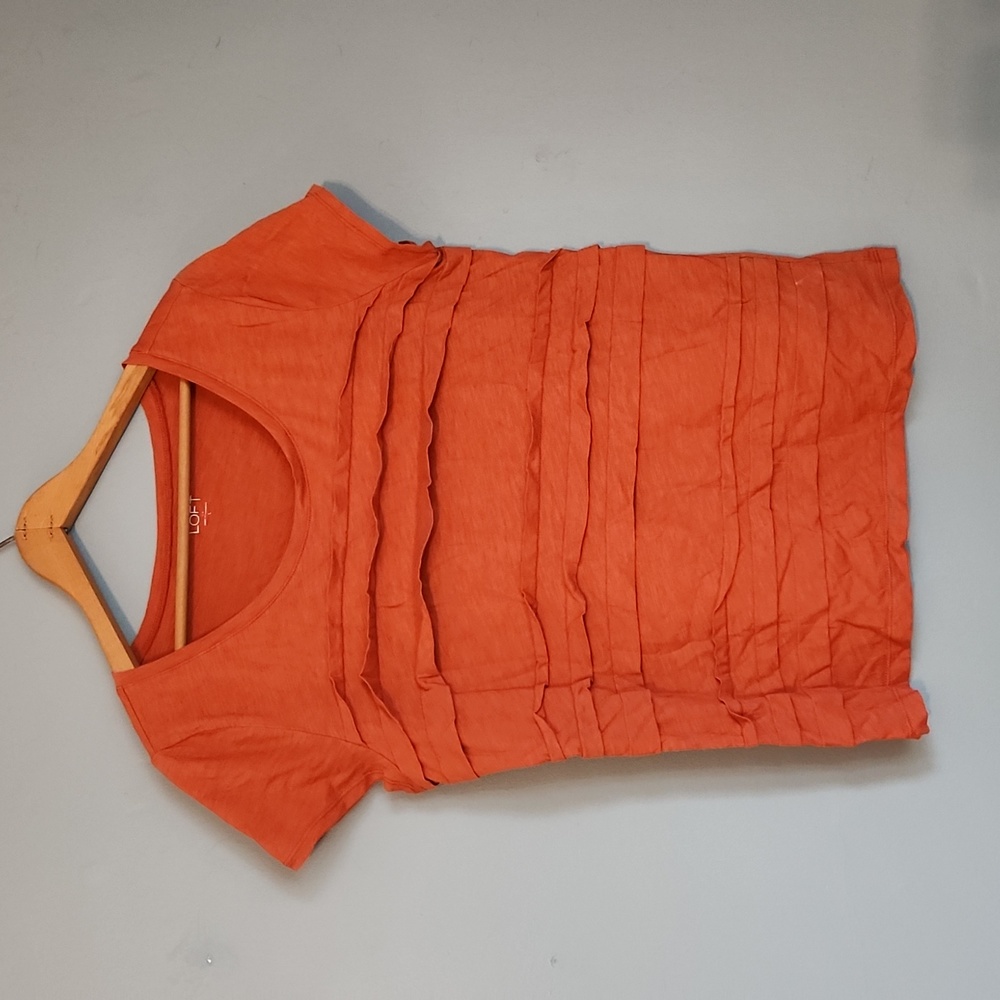 🛍️5/$20🛍️ LOFT Orange Coral Short Sleeve Ruffled Blouse Large